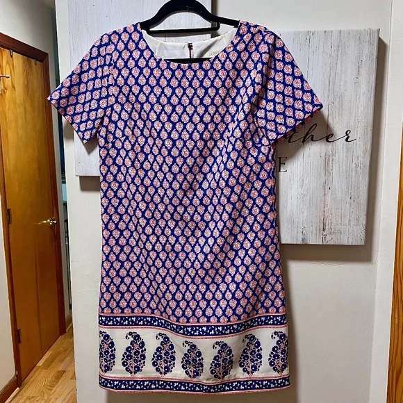 j crew blue paisley dress NEW J.CREW BLUE PAISLEY BUNCH DRAPEY PUFF SLEEVE MIDI DRESS SZ 8